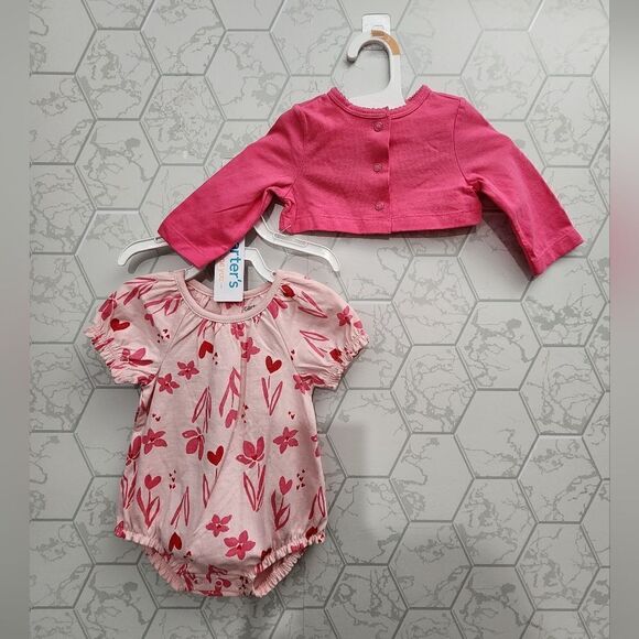 NWT baby girl spring Easter summer Valentine's Day bubble romper & cardigan - Picture 3 of 8